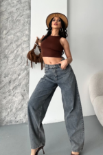Baggy kar yı eskitme kahve jeans pantolon - Görsel 2
