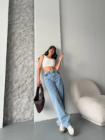 Baggy kar yı orta mavi jeans pantolon - Görsel 3