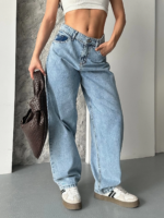 Baggy kar yı orta mavi jeans pantolon