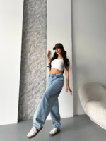 Baggy kar yı orta mavi jeans pantolon - Görsel 5