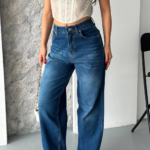 Baggy süper taş bıyık yı koyu mavi jeans pantolon