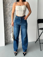 Baggy süper taş bıyık yı koyu mavi jeans pantolon - Görsel 5