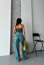 Baggy taş enzim bıyık yı jeans pantolon yeşil tint - Görsel 3