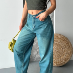 Baggy taş enzim bıyık yı jeans pantolon yeşil tint