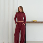 Balıkçı yaka örme takım bordo