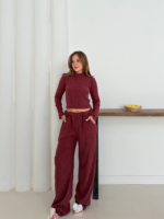 Balıkçı yaka örme takım bordo