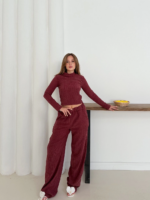 Balıkçı yaka örme takım bordo - Görsel 4