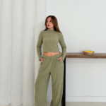 Balıkçı yaka örme takım mint