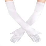 Beyaz Dirsek Boyu Uzun Kumaş Parti Eldiveni - 40 cm - Görsel 2