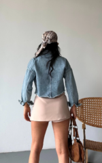 Çift kapaklı püsküllü crop buz mavi - Görsel 4