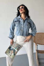 Çift kapaklı püsküllü crop buz mavi - Görsel 3