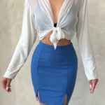 Çift yırtmaçlı etek indigo s25910