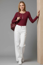 Çıtçıt Detaylı Bluz Bordo - Görsel 3