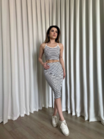 Çizgili etek crop takım - Görsel 5