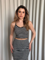 Çizgili etek crop takım - Görsel 3