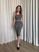 Çizgili etek crop takım