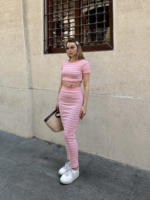 Çizgili etekli takım pembe s3609 - Görsel 6