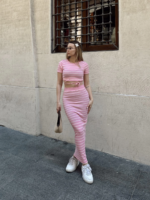 Çizgili etekli takım pembe s3609 - Görsel 2