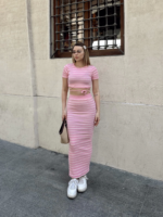 Çizgili etekli takım pembe s3609 - Görsel 5