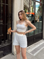 Çizgili şortlu takım gri s3978 - Görsel 3