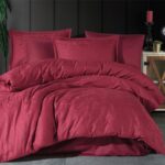Hemera V2 Bordo Exclusive Jakarlı Saten Nevresim