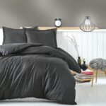 Elegante Stripe Antrasit Çift Kişilik Saten Nevresim