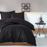 Elegante Stripe Siyah Çift Kişilik Saten Nevresim