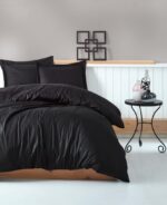 Elegante Stripe Siyah Çift Kişilik Saten Nevresim