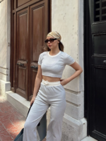Crop pantolon biyeli takım gri - Görsel 2