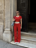 Crop pantolon biyeli takım kırmızı - Görsel 5