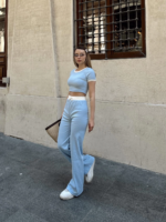 Crop pantolon biyeli takım mavi - Görsel 3