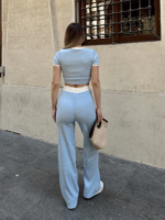 Crop pantolon biyeli takım mavi - Görsel 4