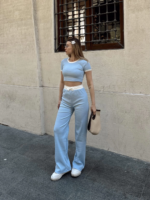 Crop pantolon biyeli takım mavi - Görsel 2