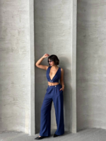 Crop pantolon keten takım s255012 - Görsel 2