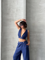 Crop pantolon keten takım s255012 - Görsel 6