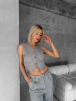 Essential yelek pantolon takım gri s255254 - Görsel 3