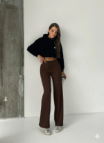 Fit comfort bej salaş pantolon kahve - Görsel 3