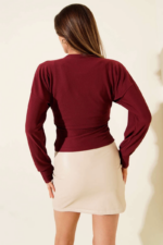 Fitilli Bisiklet Yaka İkili Bluz bordo T4341 - Görsel 3