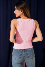 Fitilli Bisiklet Yaka İkili Bluz Pembe T4341 - Görsel 2