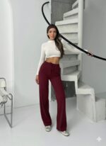 Fitilli şardonlu pantolon bordo - Görsel 3