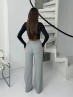 Fitilli şardonlu pantolon gri - Görsel 2