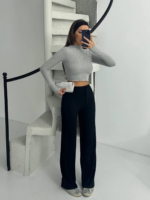 Fitilli şardonlu pantolon siyah - Görsel 3