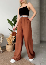 Flamlı kahve pantolon - Görsel 3