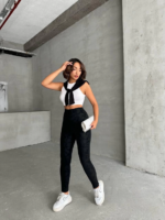 Gizli yan fermuarlı bulut desenli tayt siyah h248638 - Görsel 4