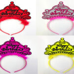 12 Adet Neon Renkli Happy Birthday Yazılı Parti Tacı
