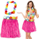 Pembe Hawaii Hula Etek ve Çiçek Kolye Aksesuar Seti