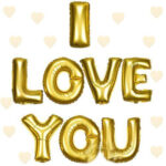 I Love You Altın Folyo Balon Seti - 35 cm