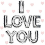 I Love You Gümüş Folyo Balon Seti - 35 cm