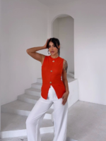 Kadın tcu bisiklet yaka gold düğmeli ottoman bluz - Görsel 3