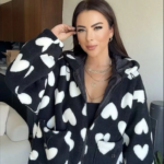 Kalpli peluş ceket içi astarlı siyahbeyaz